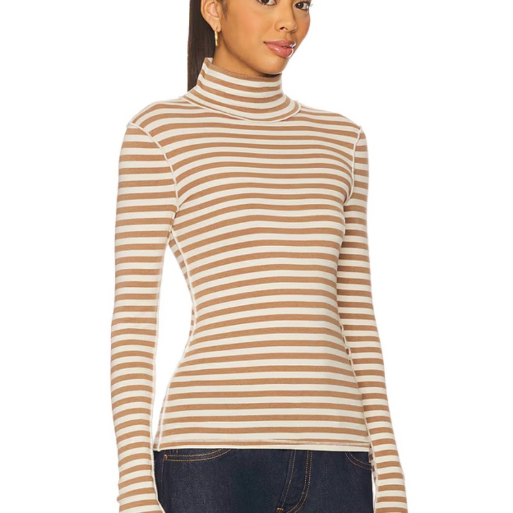 Free People Brown and Cream Striped Long Sleeve Top